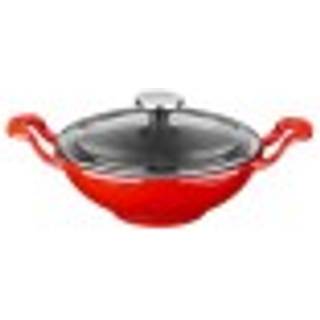 Rund wok med glaslåg, 16 cm, støbejern, rød - LAVA mærke