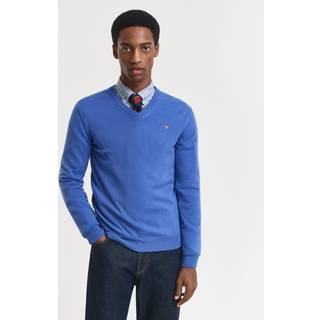 GANT Herre Sweater med V-hals af ekstra fin lammeuld (L) Blå
