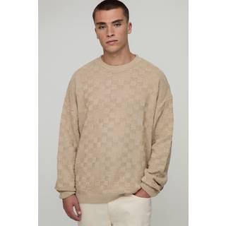 Mens Stone Oversized Geometric Stitch Knitted Jumper