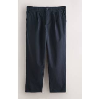 Next Navy Regular Tapered Fit Pleated Stretch Chinos Trousers With Elasticated Waist
