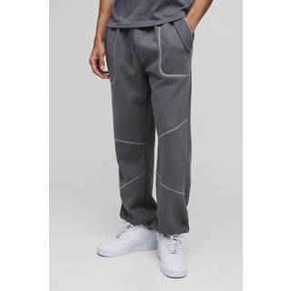 Mens Charcoal Baggy Contrast Stitch Seam Detail Jogger