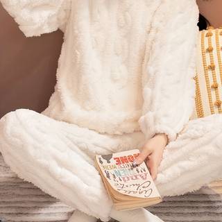 TEMU Autumn And Winter Thickened Warm Fleece Pajama Set With Coral Velvet Jacquard Long Sleeves And Loose Wear
