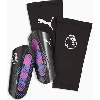 PUMA Premier League ULTRA Light Football Sleeve Shinguards, Accessories, Black/White, M