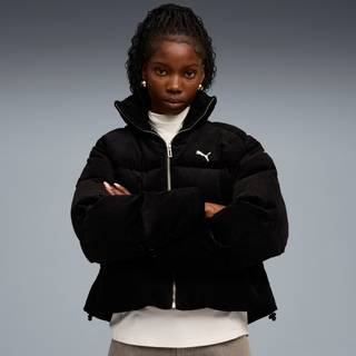 PUMA Wardrobe Essentials Corduroy Puffer Jacket Women, Clothing, Black, S