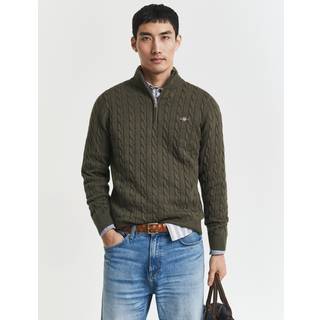 GANT Cotton Cable Half Zip Khaki Green Melange