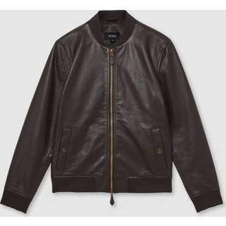 Reiss Reiss Brown Cast Leather Bomber Jacket