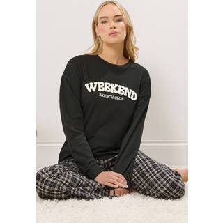 Lts Tall Black 'Weekend Brunch Club' Slogan Lounge Top Size 18-20