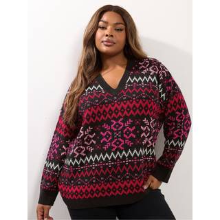 Yours Curve Yours Curve Bright Fairisle V-Neck Jumper