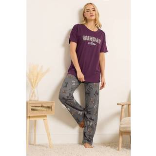 Lts Tall Burgundy Red Leopard 'Sunday Vibes' Slogan Pyjama Set Size 22-24