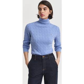 GANT Dame Kabelstrikket sweater af strækbomuld med rullekrave (L) CLEAR SKY