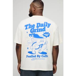Mens Ecru Plus Oversized Daily Grind Cartoon Graphic T-Shirt