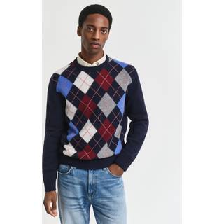GANT Herre Argyle sweater med crewneck (XL) DARK NAVY MELANGE