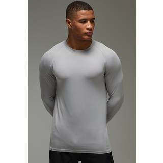 Mens Light Grey Man Active Lightweight Essentials Gym Raglan Long Sleeve Regular Fit T-shirt