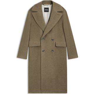 Dobbeltradet frakke i sildebensvævet alpakablanding