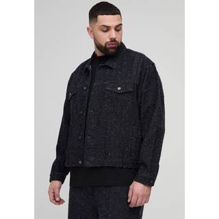 Mens Black Plus Textured Denim Boxy Oversized Jacket