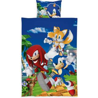 Sonic sengetøj 140x200 cm - Vendbart sengesæt med Sonic The Hedgehog og venner - 100% blødt bomulds sengelinned