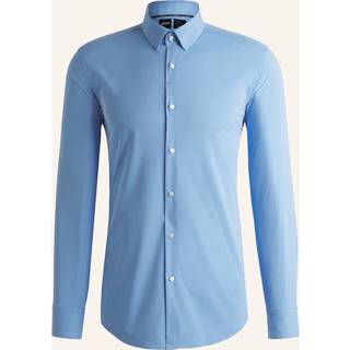 Skjorte med slim fit i stribet performance-stof med stræk