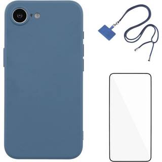 iPhone 16e Sæt m. Fleksibelt Plastik Bagside Cover - Skærmbeskyttelse - Strop - Blå