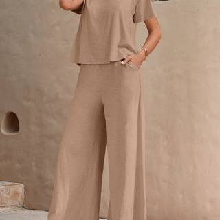 TEMU Zd111187 Manqiangqing Women's Suit, Comfortable Casual Top With Pants Two-piece Set, Bohemian Beach Vacation Print Suit,