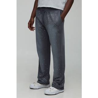 Mens Charcoal Baggy Fit Washed Rhinestone Joggers