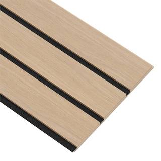 I-Wood Basic 3-lamel akustikpanel, ubehandlet natur, sort filt og lys kerne, egefiner, 16 x 300 x 2780 mm