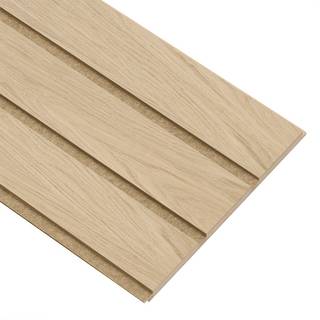 I-Wood Basic 3-lamel akustikpanel, hvid olieret, brun filt og lys kerne, egefiner, 16 x 300 x 2780 mm