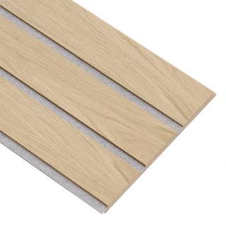 I-Wood Basic 3-lamel akustikpanel, hvid olieret, grå filt og lys kerne, egefiner, 16 x 300 x 2780 mm