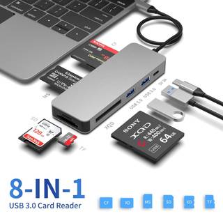 NÖRDIC USB-C Kortlæser 5 Slot CF3.0 SD3.0, MicroSD3.0, MS3.0, XQD3.0, 2xUSB-A 3.0, 1xUSB-C 15W