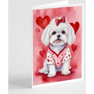 Caroline's Treasures DAC5386GCA7P maltese Mine Valentine lykønskningskortpakke med 8 blanke kort med konvolutter, finurlig A7 -størrelse 5x7 tomm