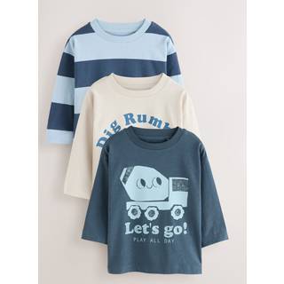 Next Blue Digger Long Sleeve Graphic Print T-Shirts 3 Pack (3mths-7yrs)