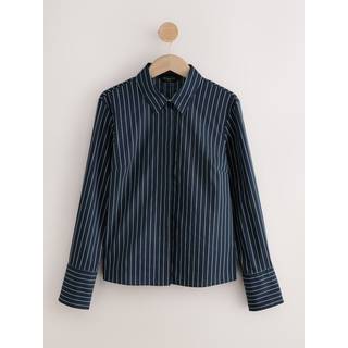 Next Navy Stripe Fitted Stretch Essential Long Sleeve Shirt - EU 36 (UK 8)