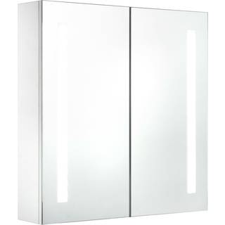 Badeværelsesskab Med Spejl + Led-Lys - hvid og sølvfarvet / 62 x 14 x 60 cm