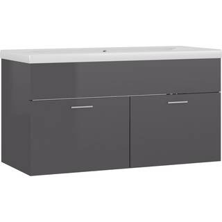 vaskeskab med indbygget håndvask konstrueret træ grå højglans