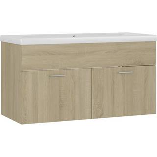 vaskeskab med indbygget håndvask konstrueret træ sonoma-eg