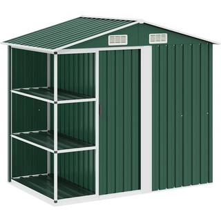 haveskur med reol 205x130x183 cm jern grøn