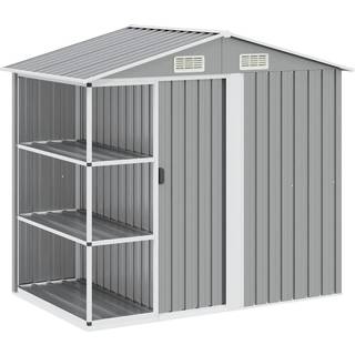 Haveskur Med Reol 205X130X183 Cm Jern - Grå