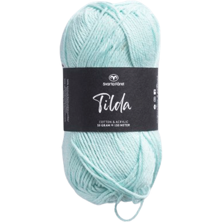 Svarta Fåret Tilda 581 Lys mint Indhold: 50% Bomuld, 50% Akryl Vægt/længde: 50 g = ca. 150 meter Anbefalede pinde: 3.50 mm Strikkefasthed: 10 cm = 26 m Vask: Maskinvask, max 40°C / Tørres fladt.