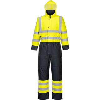 Hi-vis 2-farvet foret kedeldragt - Gul/Marine (Størrelse: M)
