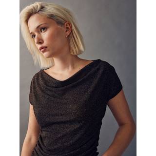 Next Chocolate Brown Sparkle Metallic Cowl Drape Short Sleeve Top