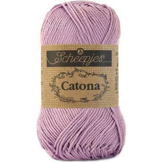 Scheepjes Catona 520 Lavender Indhold: 100% merceriseret bomuld Anbefalede pinde: 2.50-3.00 mm Vægt/løbelængde: 50 gr = ca. 125 meter Strikkefasthed: 10 x0 10 cm = 26 m x 36 p med 2,5 mm Maskinvask 40°C / Tørres fladt.