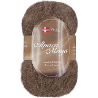 Viking Alpaca Maya 708 Indhold:82% Superfine alpaca, 13% Merino uld, 5% Nylon Vægt/længde: 50 g = ca. 160 m Anbefalede pinde: 7.00 mm Strikkefasthed: 10x10 cm = 12 m Uldprogram ved max 30°, tørres fladt.