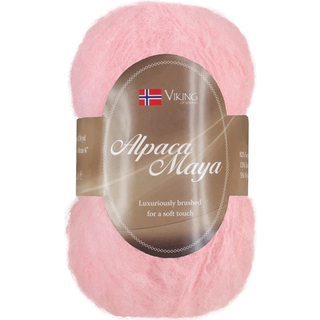 Viking Alpaca Maya 765 Indhold:82% Superfine alpaca, 13% Merino uld, 5% Nylon Vægt/længde: 50 g = ca. 160 m Anbefalede pinde: 7.00 mm Strikkefasthed: 10x10 cm = 12 m Uldprogram ved max 30°, tørres fladt.