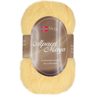 Viking Alpaca Maya 744 Indhold:82% Superfine alpaca, 13% Merino uld, 5% Nylon Vægt/længde: 50 g = ca. 160 m Anbefalede pinde: 7.00 mm Strikkefasthed: 10x10 cm = 12 m Uldprogram ved max 30°, tørres fladt.