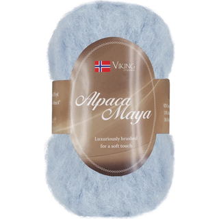 Viking Alpaca Maya 720 Indhold:82% Superfine alpaca, 13% Merino uld, 5% Nylon Vægt/længde: 50 g = ca. 160 m Anbefalede pinde: 7.00 mm Strikkefasthed: 10x10 cm = 12 m Uldprogram ved max 30°, tørres fladt.