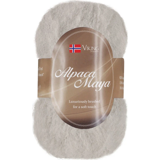 Viking Alpaca Maya 706 Indhold:82% Superfine alpaca, 13% Merino uld, 5% Nylon Vægt/længde: 50 g = ca. 160 m Anbefalede pinde: 7.00 mm Strikkefasthed: 10x10 cm = 12 m Uldprogram ved max 30°, tørres fladt.