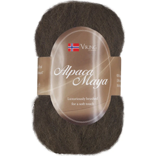 Viking Alpaca Maya 718 Indhold:82% Superfine alpaca, 13% Merino uld, 5% Nylon Vægt/længde: 50 g = ca. 160 m Anbefalede pinde: 7.00 mm Strikkefasthed: 10x10 cm = 12 m Uldprogram ved max 30°, tørres fladt.