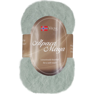 Viking Alpaca Maya 734 Indhold:82% Superfine alpaca, 13% Merino uld, 5% Nylon Vægt/længde: 50 g = ca. 160 m Anbefalede pinde: 7.00 mm Strikkefasthed: 10x10 cm = 12 m Uldprogram ved max 30°, tørres fladt.