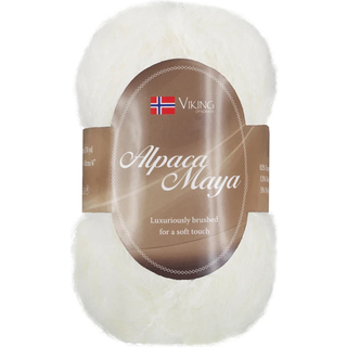 Viking Alpaca Maya 700 Indhold:82% Superfine alpaca, 13% Merino uld, 5% Nylon Vægt/længde: 50 g = ca. 160 m Anbefalede pinde: 7.00 mm Strikkefasthed: 10x10 cm = 12 m Uldprogram ved max 30°, tørres fladt.