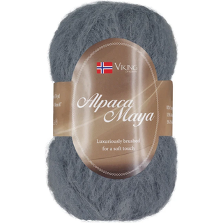 Viking Alpaca Maya 726 Indhold:82% Superfine alpaca, 13% Merino uld, 5% Nylon Vægt/længde: 50 g = ca. 160 m Anbefalede pinde: 7.00 mm Strikkefasthed: 10x10 cm = 12 m Uldprogram ved max 30°, tørres fladt.
