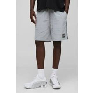 Mens Light Grey Relaxed Fit High Shine Crinkle Nylon Shorts